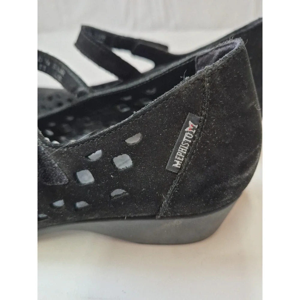 Mephisto Black Suede Mary Jane‎ Shoes Laser Cut US 11 EUR 8.5 Comfort Walking